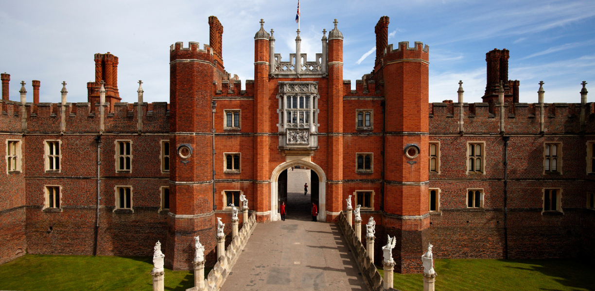 Front exterior of Hampton Court Palace most recognisable from the Bridgerton and Queen Charlotte series'